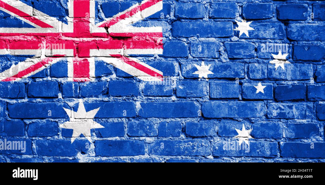 Australien Flagge auf Textur Hintergrund. Hintergrund für Grußkarten für Feiertage in Australien. Australia Day, ANZAC Day, Queen's Birthday, Labor Stockfoto