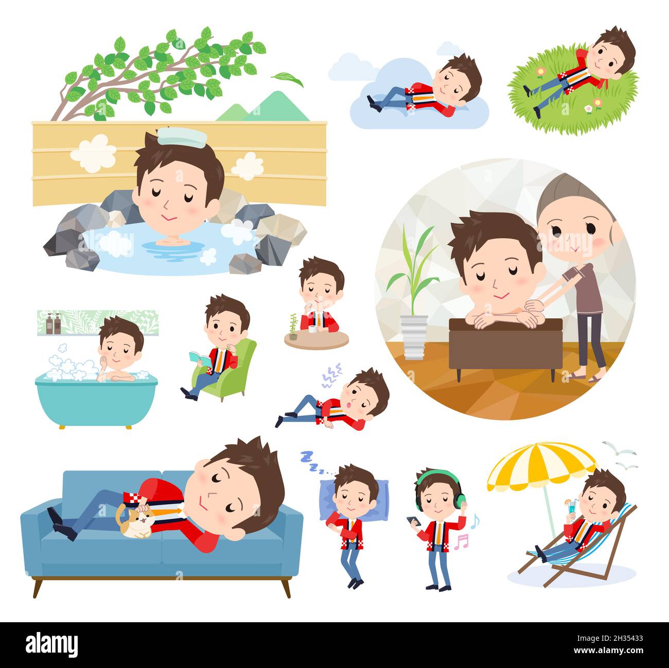 Eine Reihe von Tragen eines happi Mantel Mann über entspannend.IT ist Vektor-Kunst so einfach zu bearbeiten. Stock Vektor