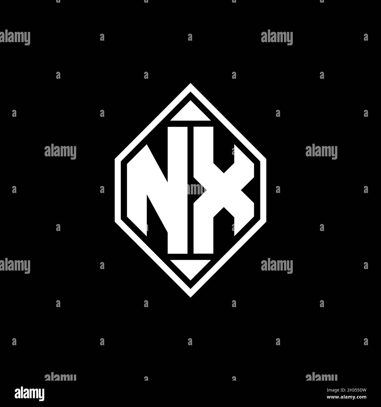 NX Monogram Logo-Buchstabe mit Gemoteric Linie abgerundeten Form Stil Design auf isoliertem Hintergrund, geschilderter Buchstabe Monogramm Stock Vektor