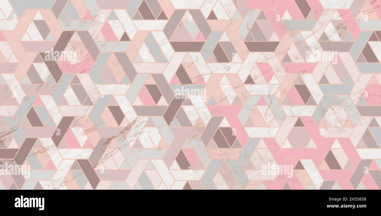 Abstraktes geometrisches Muster eleganter rosafarbener Hintergrund mit polygonaler Pastellfarbe und Marmorstruktur Stock Vektor