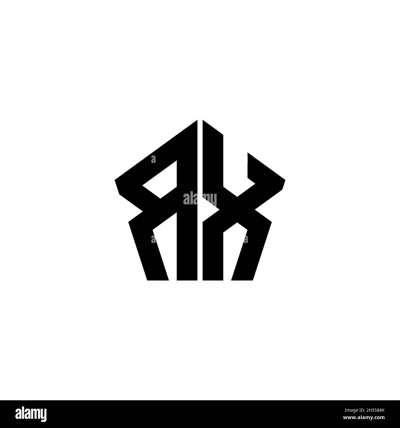 RX Monogram-Logo mit polygonalem Design im geometrischen Formstil, isoliert auf weißem Hintergrund. Stern polygonal, Schild Stern geometrisch. Stock Vektor