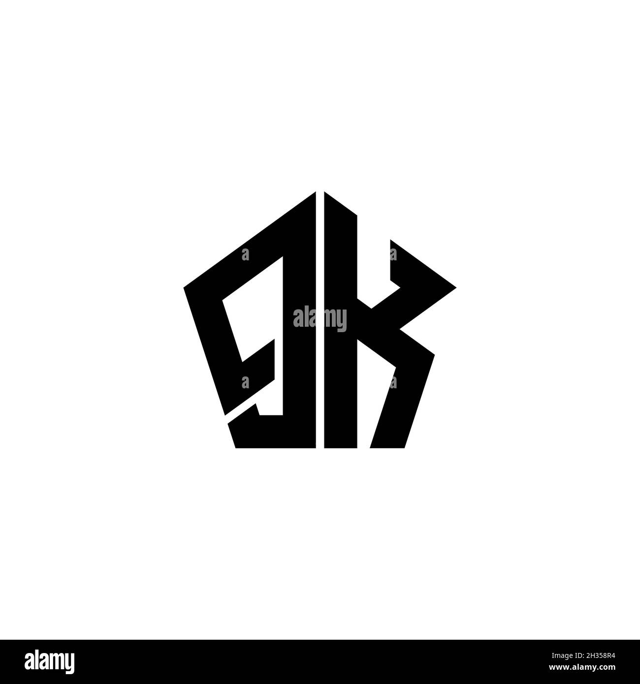 QK Monogram-Logo mit polygonalem Design im geometrischen Formstil, isoliert auf weißem Hintergrund. Stern polygonal, Schild Stern geometrisch. Stock Vektor