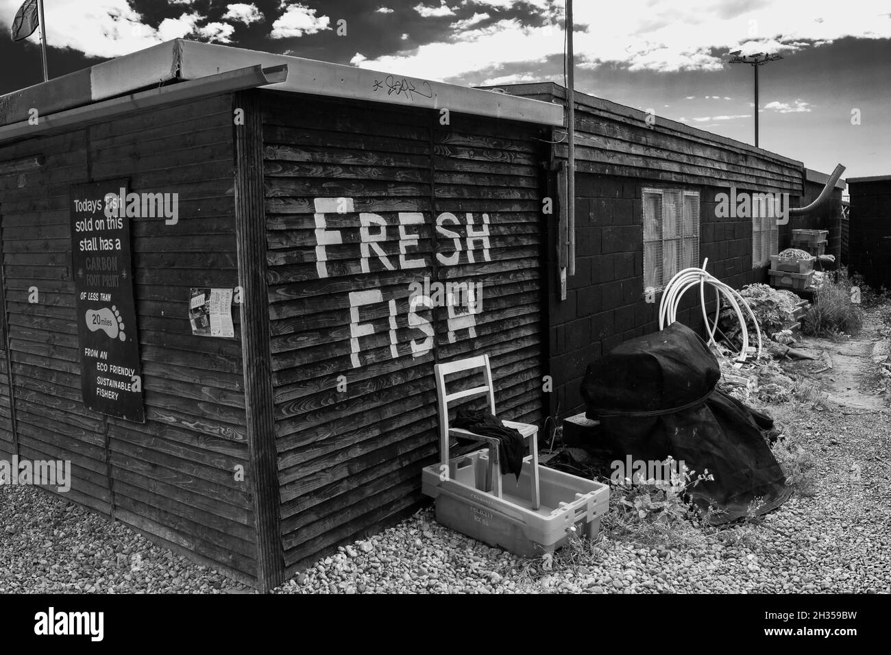 Hastings Holzhütte am Meer, die frischen Fisch verkauft Stockfoto