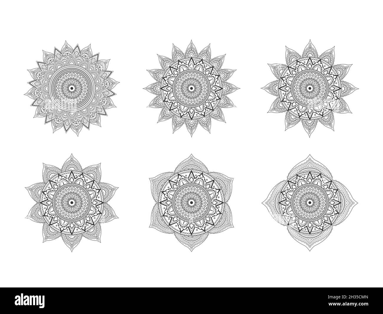 Vektor-Set von Mandalas auf weißem Hintergrund. Kollektion ethnischer orientalischer Muster. Monochromes Bild. Für Sie Design, Textilien, Poster, Tattoo oder Magie Stock Vektor