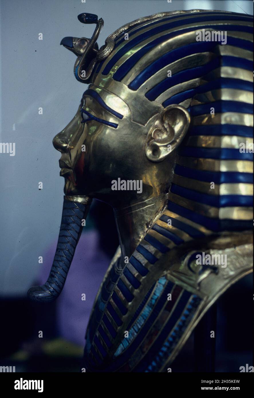 Tutenkhamuns Grabgoldmaske, aufgenommen 1990, Kairo Museum, Kairo, Ägypten Stockfoto