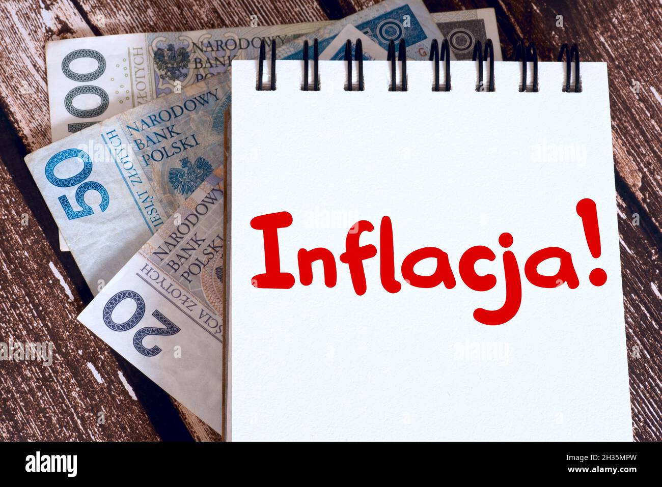 Geld polnisch zloty PLN und Inflation in Polen Stockfoto