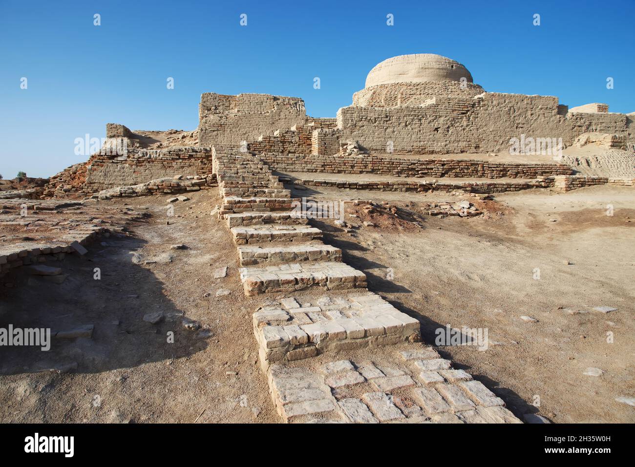 Mohenjo daro Ruinen schließen Indus Fluss in Larkana Bezirk, Sindh, Pakistan Stockfoto