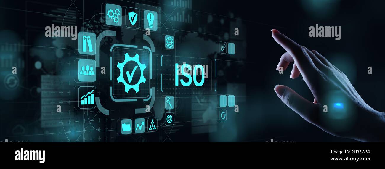 ISO-Normen Qualitätssicherung Gewährleistung Business Technologie Konzept. Stockfoto
