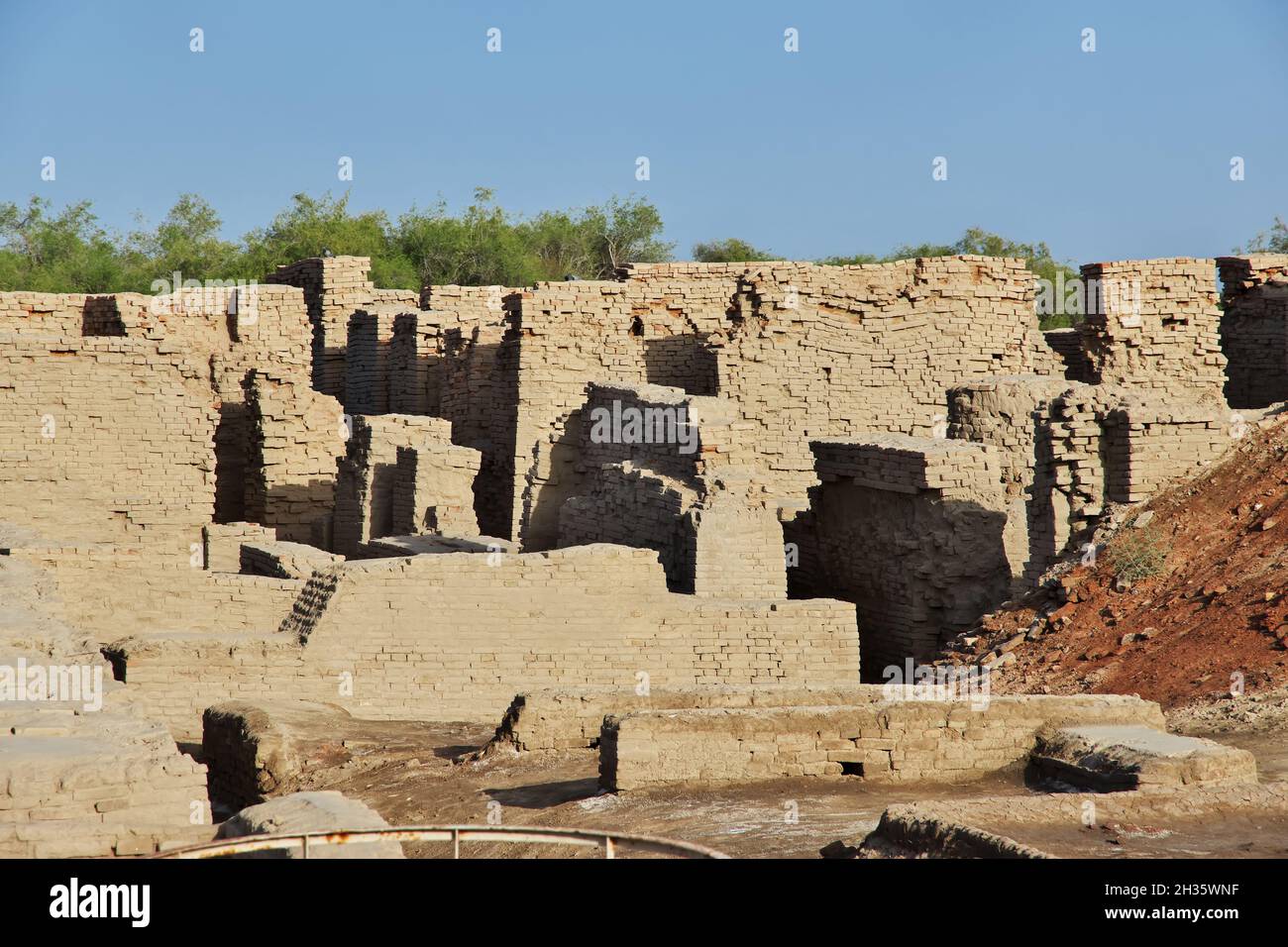 Mohenjo daro Ruinen schließen Indus Fluss in Larkana Bezirk, Sindh, Pakistan Stockfoto