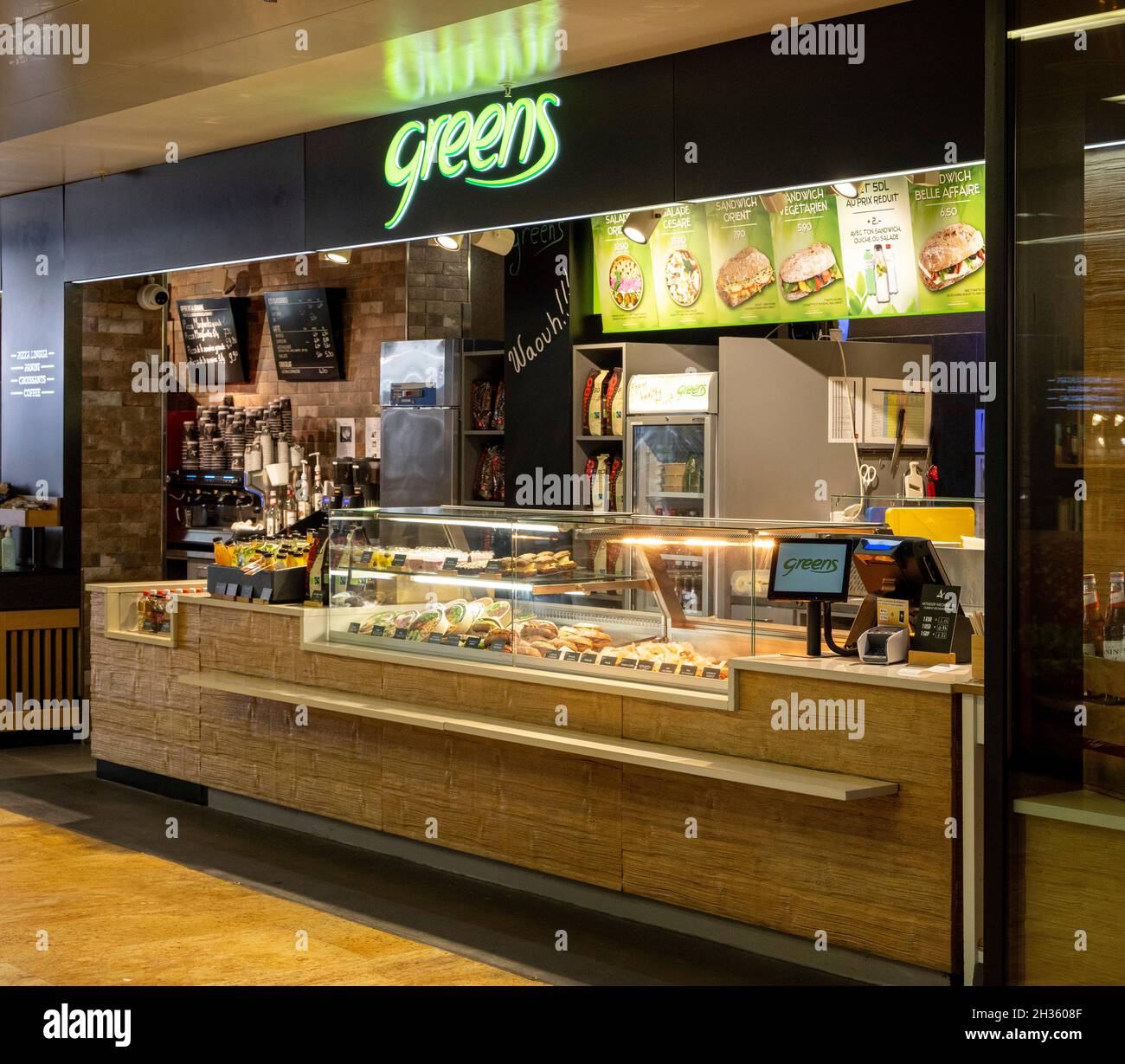 Greens Fast-Food-Shop, Bahnhof Genf-Cornavin, Genf, Schweiz Stockfoto