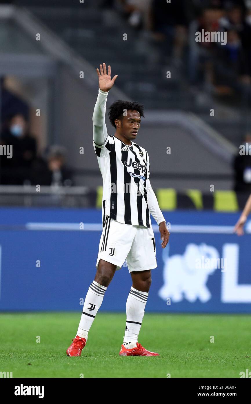 Juan Cuadrado von Juventus FC zeigt während des Serie-A-Spiels zwischen dem FC Internazionale und dem FC Juventus. Stockfoto