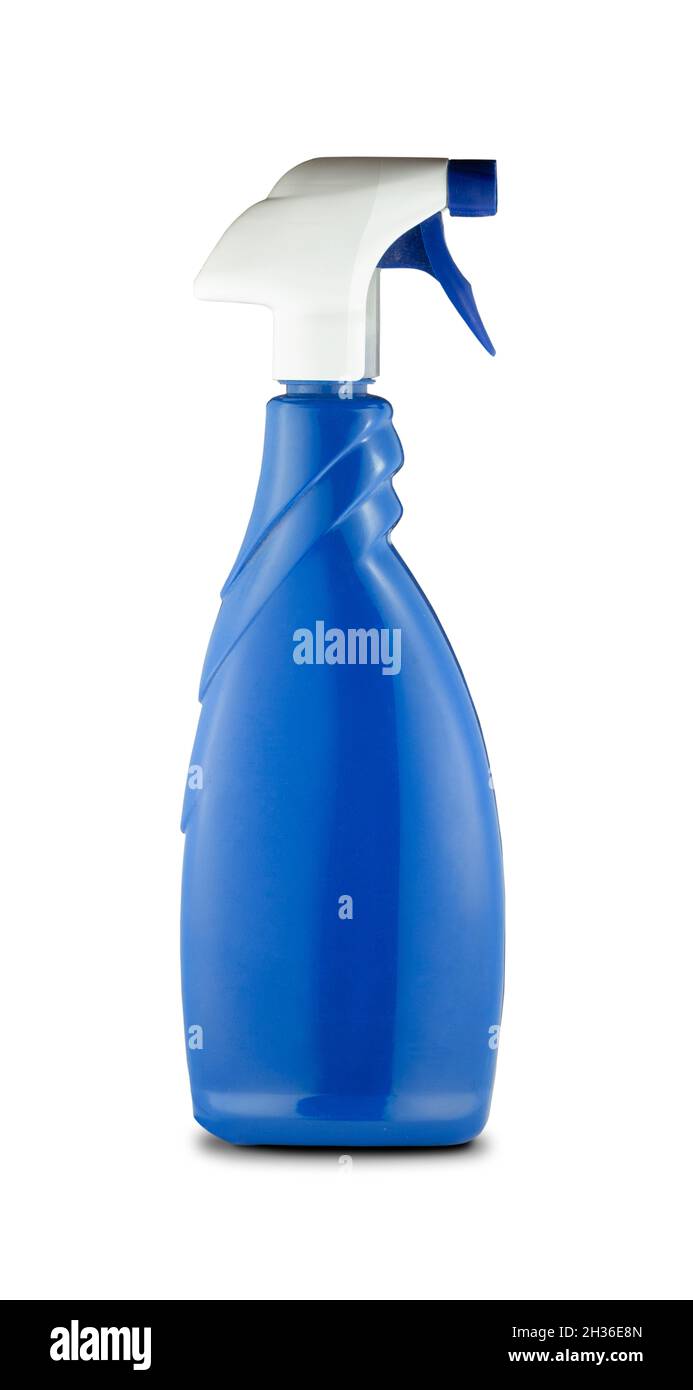 Blaues Fläschchen-Spray isoliert auf weißem Hintergrund Stockfoto