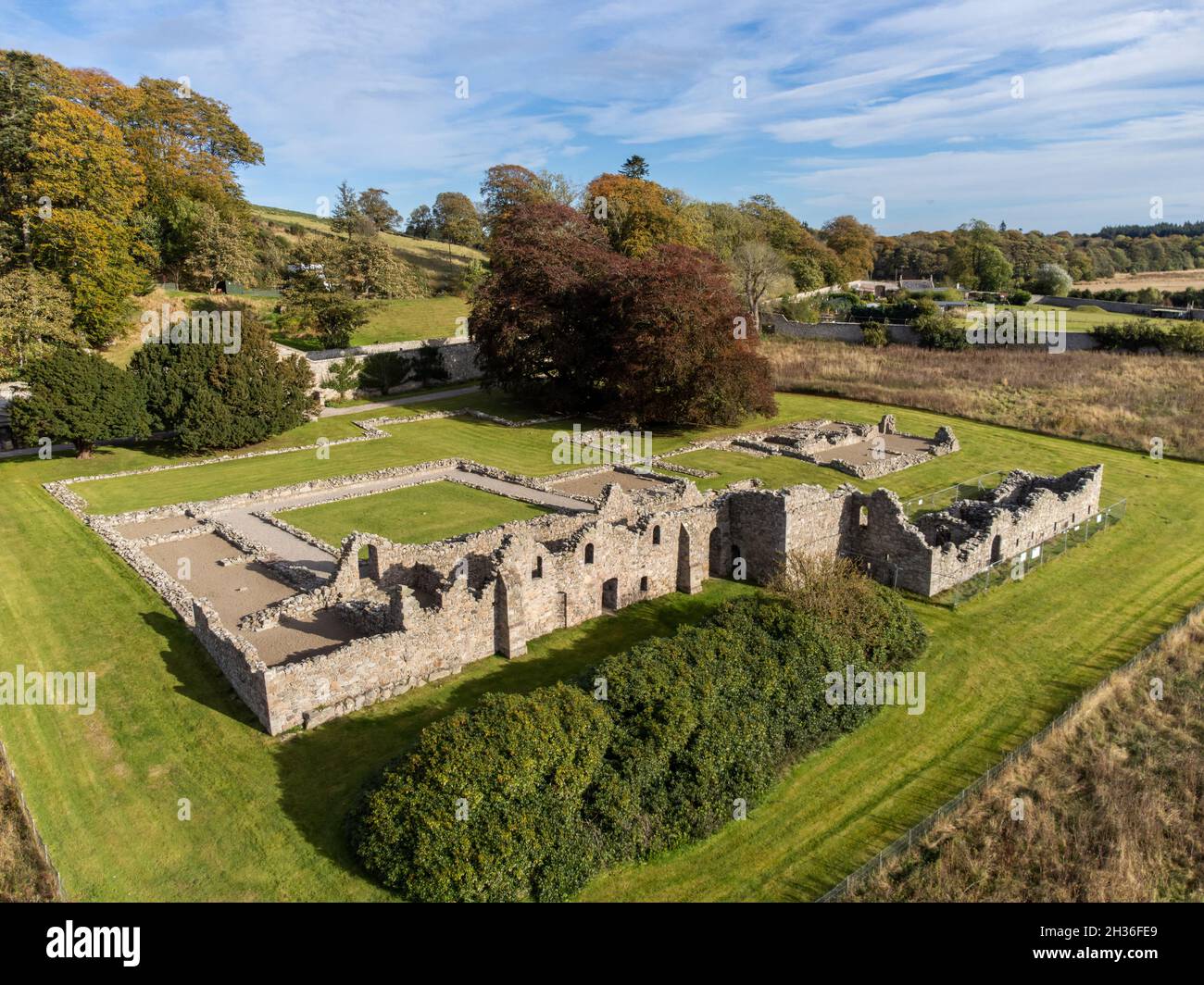 Die Ruinen von Deer Abbey, einem ehemaligen Zisterzienserkloster in der Nähe von Mintlaw, Buchan, Aberdeenshire, Schottland Stockfoto
