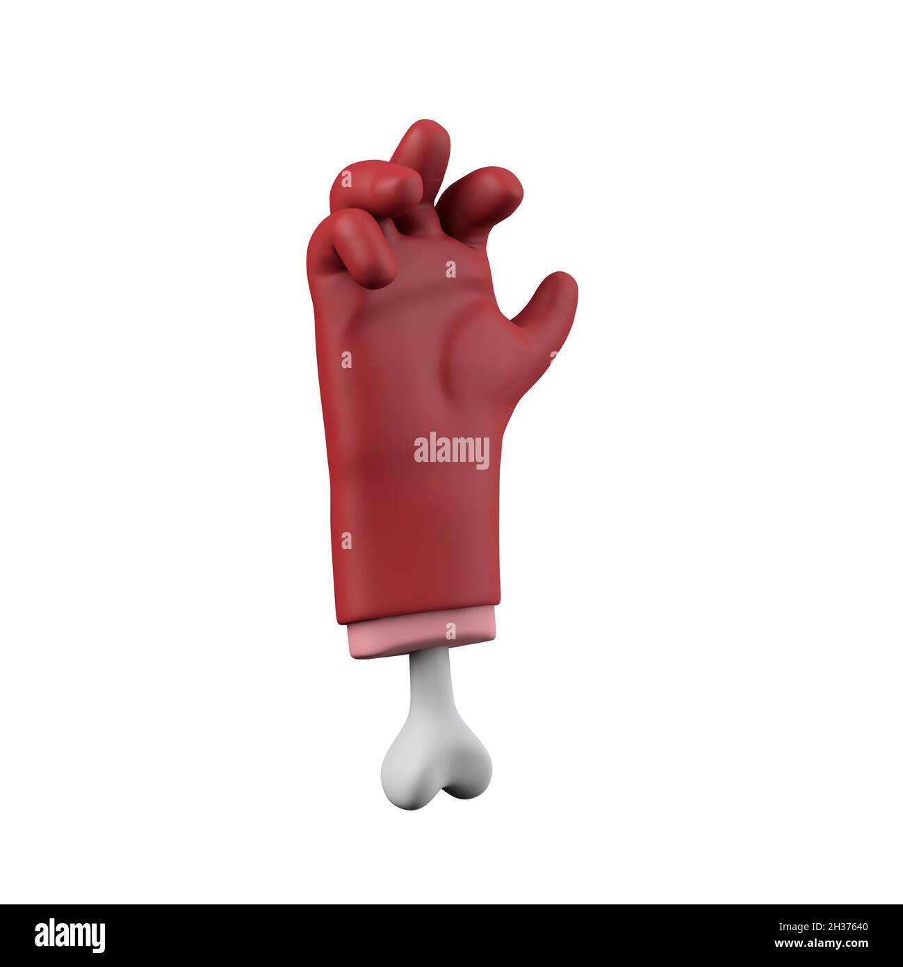 Cartoon Red Devil halloween Grabling abgehackte Hand mit Knochen. 3D-Rendering Stockfoto
