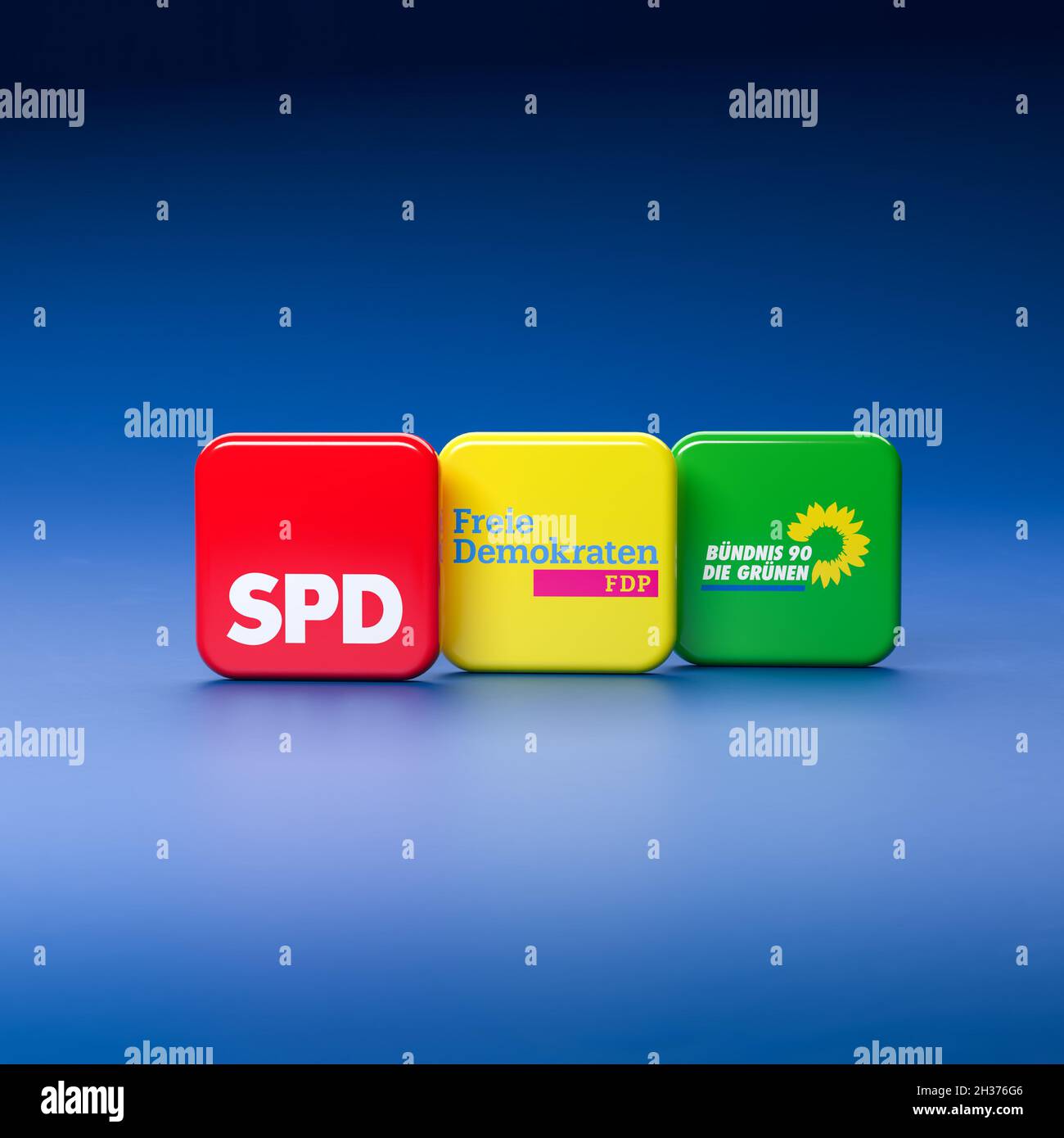 Logos der deutschen Parteien SPD, die Grünen, FDP, die bei der Bundestagswahl die sogenannte Ampelkoalition bilden könnten. Kopieren Stockfoto