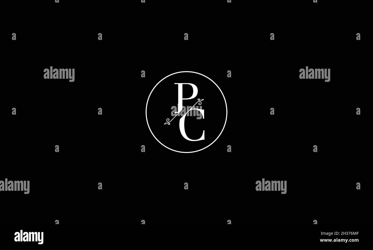 BUCHSTABEN PC-LOGO-DESIGN MIT NEGATIVEM PLATZEFFEKT FÜR DIE ILLUSTRATION Stock Vektor