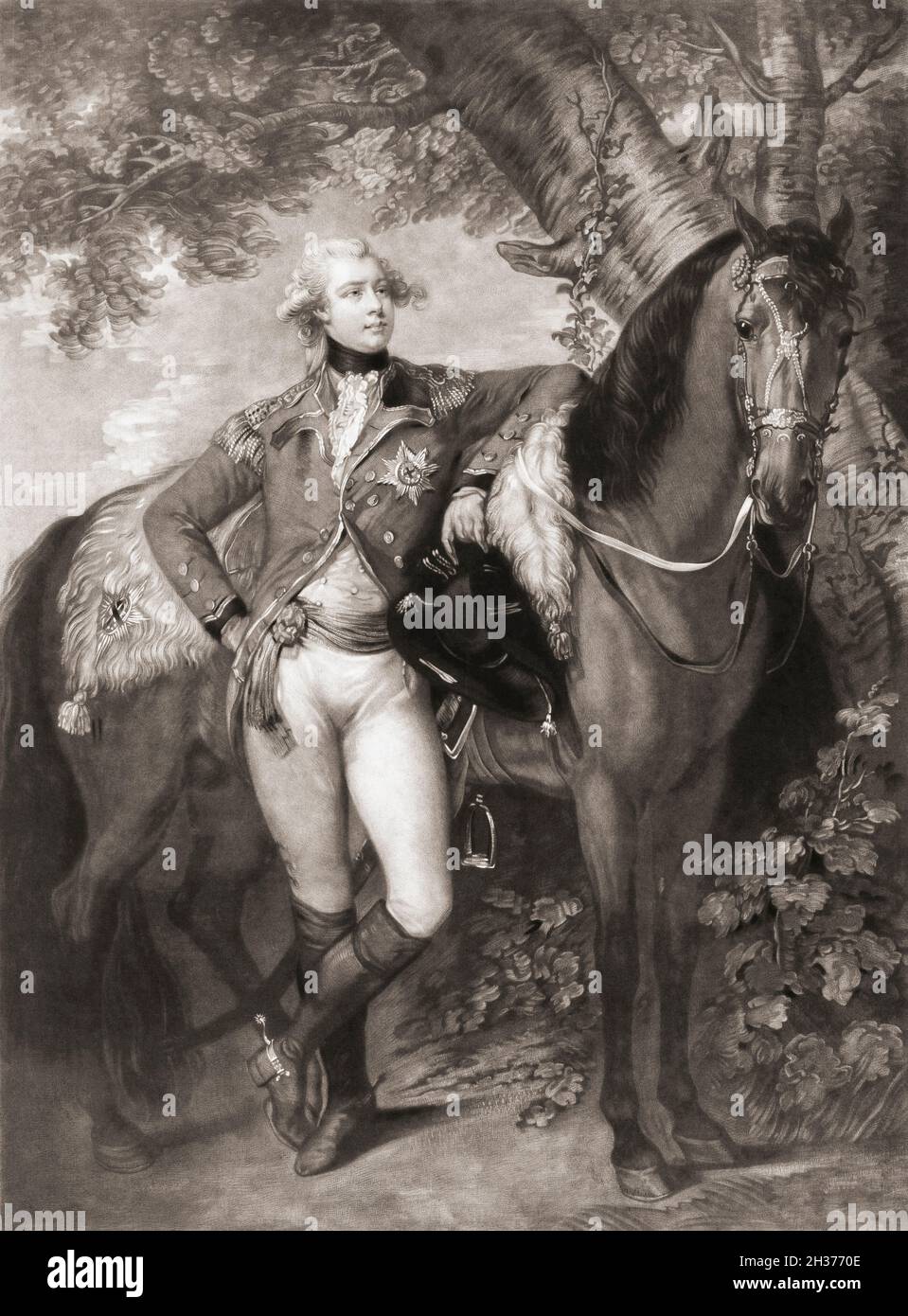 König George IV. Als Prinz von Wales. König Georg IV., 1762 - 1830, König des Vereinigten Königreichs von Großbritannien und Irland und König von Hannover. Nach einem Gemälde von Thomas Gainsborough. Stockfoto