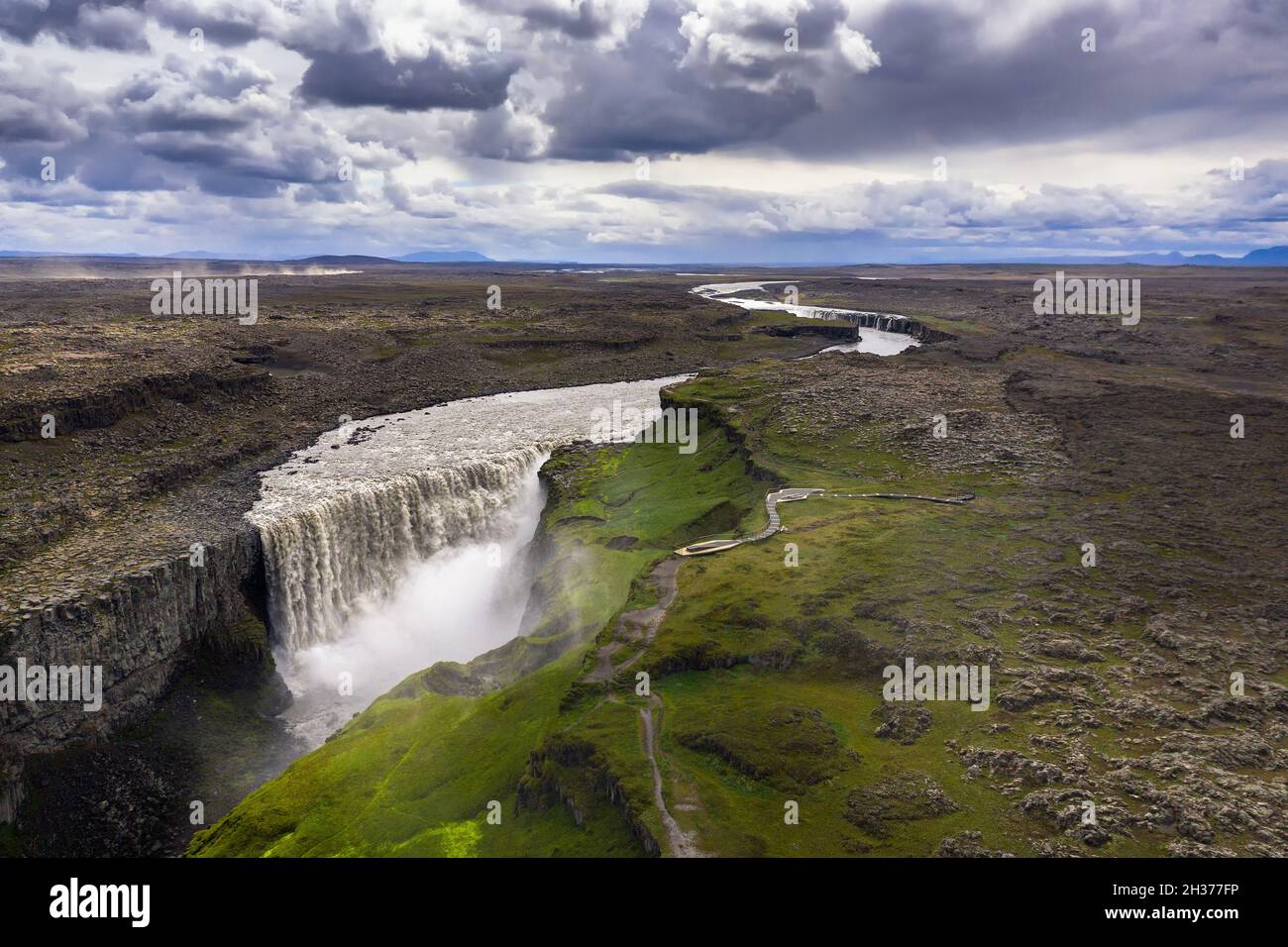 Luftaufnahme des Dettifoss Wasserfalls in Island Stockfoto