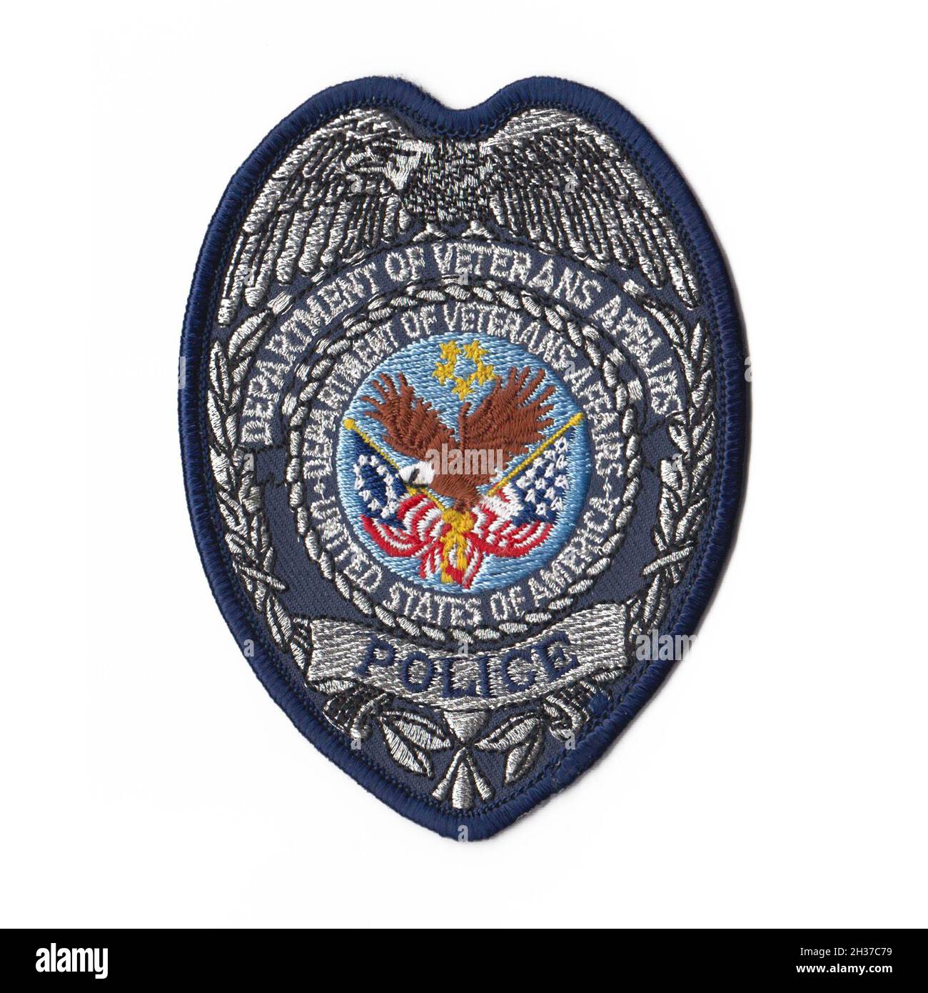 PATCH der US-Polizeibehörde mit weißem Hintergrund isoliert Stockfoto