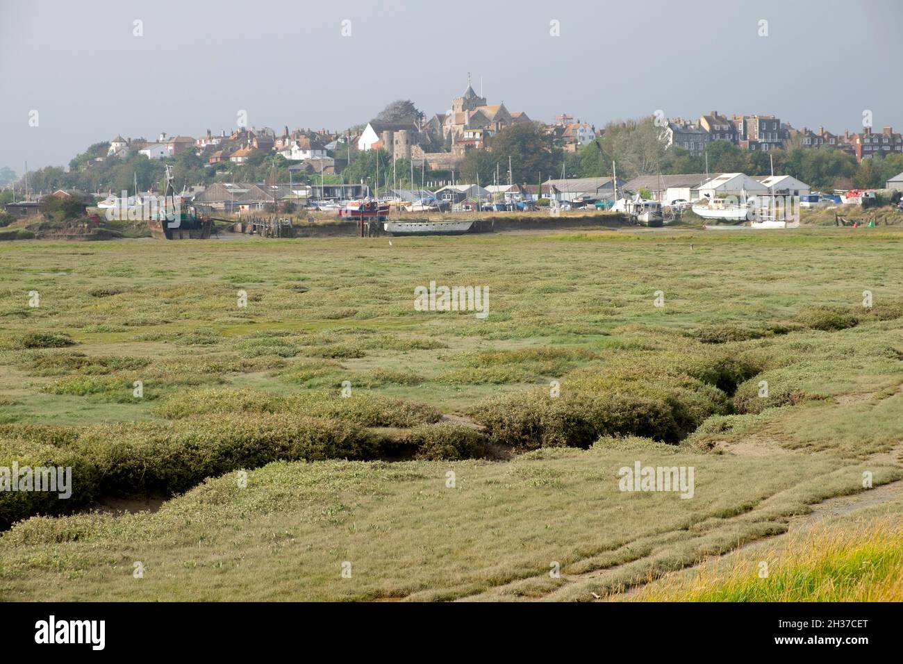 Blick auf die Landschaft im Herbst mit Blick auf die Stadt Rye in Kent, England, Großbritannien, KATHY DEWITT Stockfoto