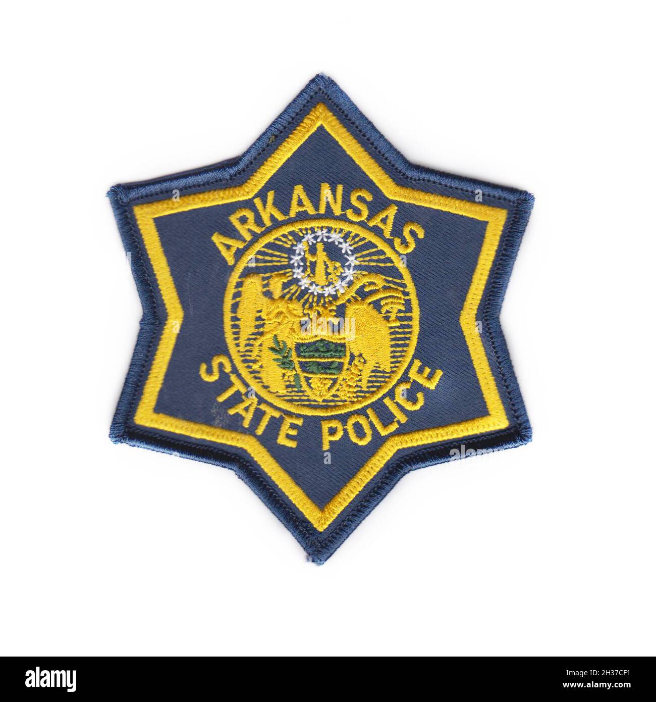 PATCH der US-Polizeibehörde mit weißem Hintergrund isoliert Stockfoto