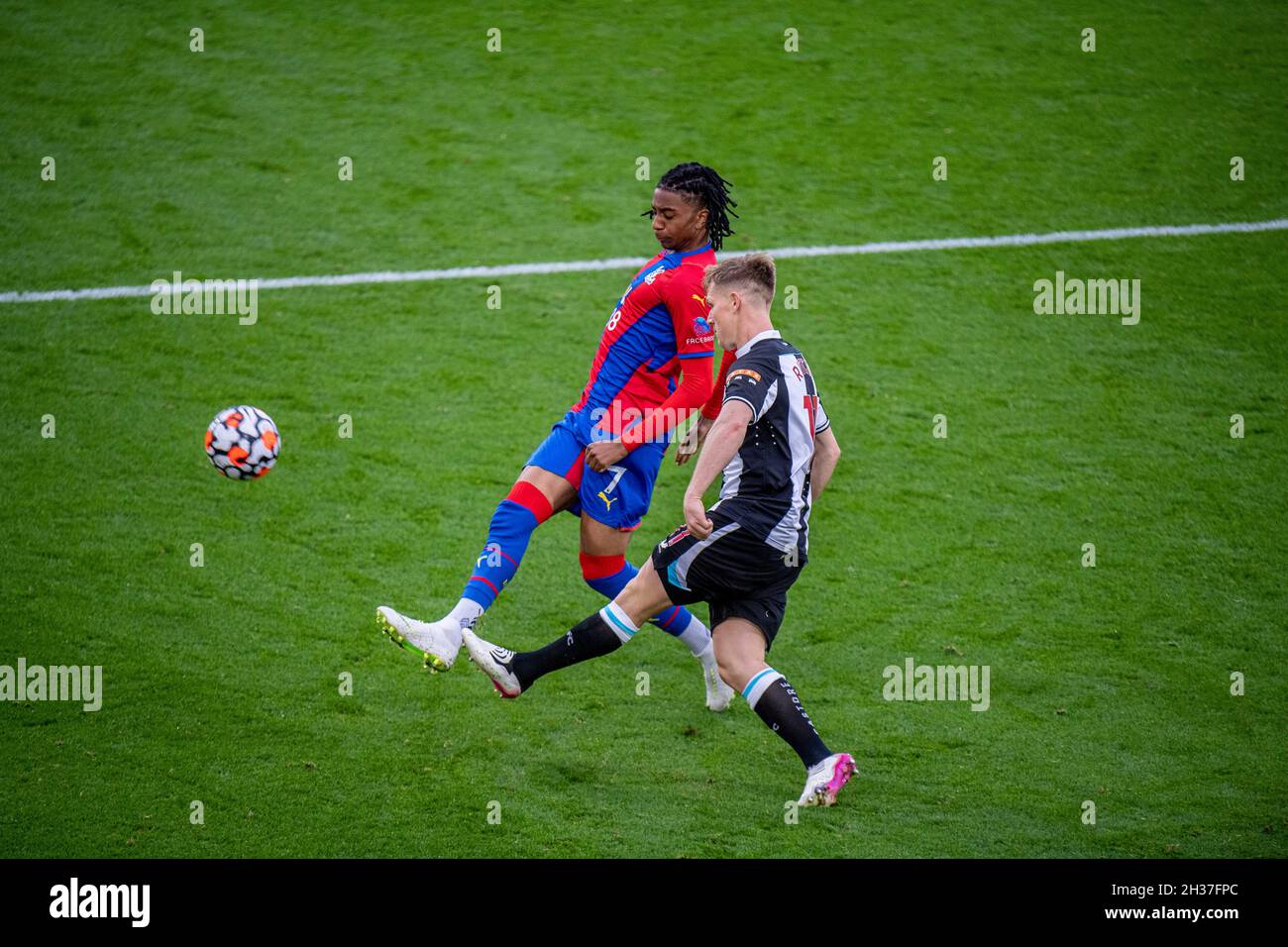 LONDON, ENGLAND - 23. OKTOBER: Michael Olise von Crystal Palace und Matt Ritchie während des Premier League-Spiels zwischen Crystal Palace und Newcastle UN Stockfoto