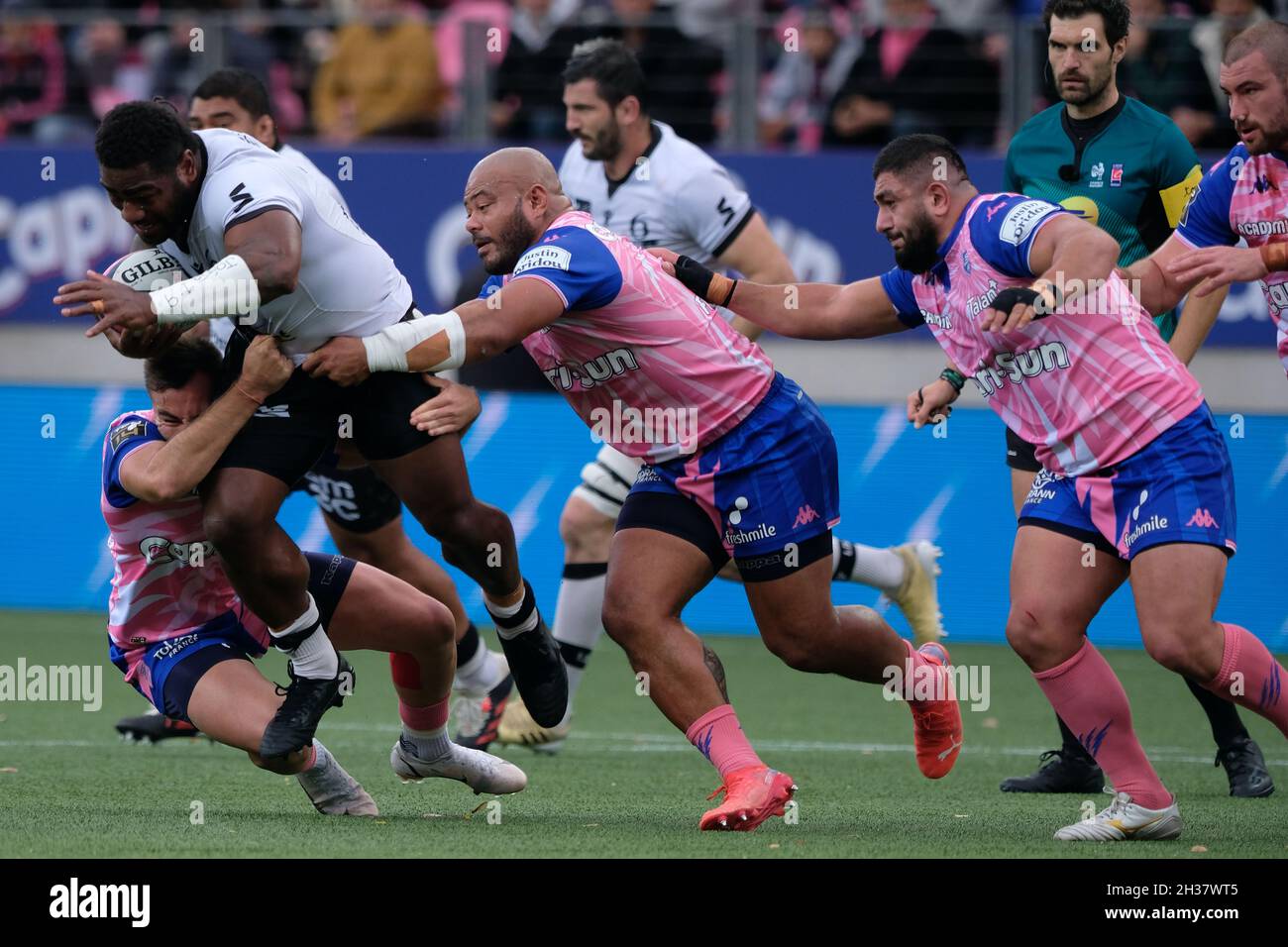 Paris, Frankreich. Oktober 2021. DEMBA BAMBA Lyon Prop in Aktion während der französischen Rugby-Meisterschaft Top 14 zwischen Stade Francais und Lyon im Jean Bouin Stadium - Frankreich.Stade Francais gewann 23:18 (Bildnachweis: © Pierre Stevenin/ZUMA Press Wire) Stockfoto