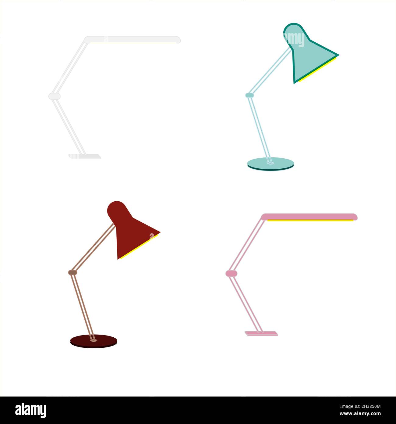 Tischleuchte für Büro, vier verschiedene Farben, flach Stock Vektor