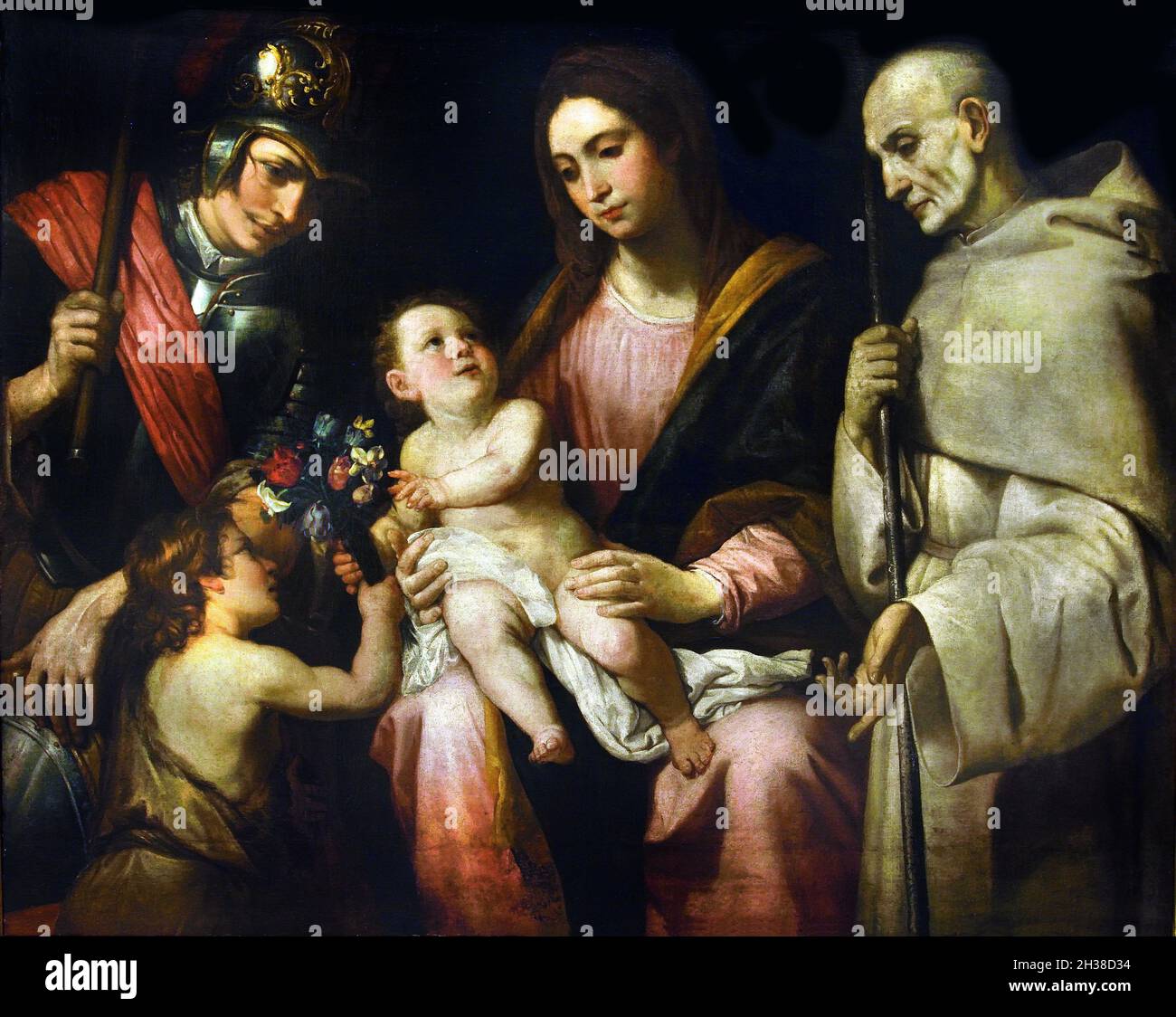 Madonna col Bambino, san. Giorgio, Bernardo, Giovannino, - Madonna mit Kind, Heiliger. George, Bernard and John,1640 von Domenico Fiasella , 1589 - 1669 Genua, Italien, Italienisch, Stockfoto