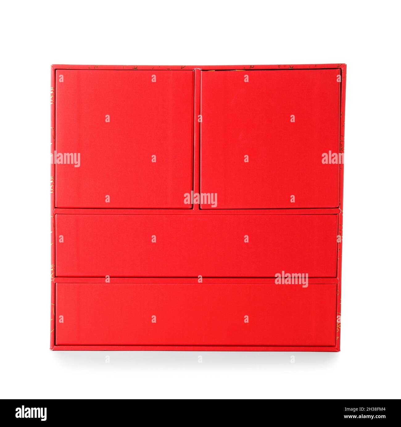 Roter Adventskalender auf weißem Hintergrund Stockfoto