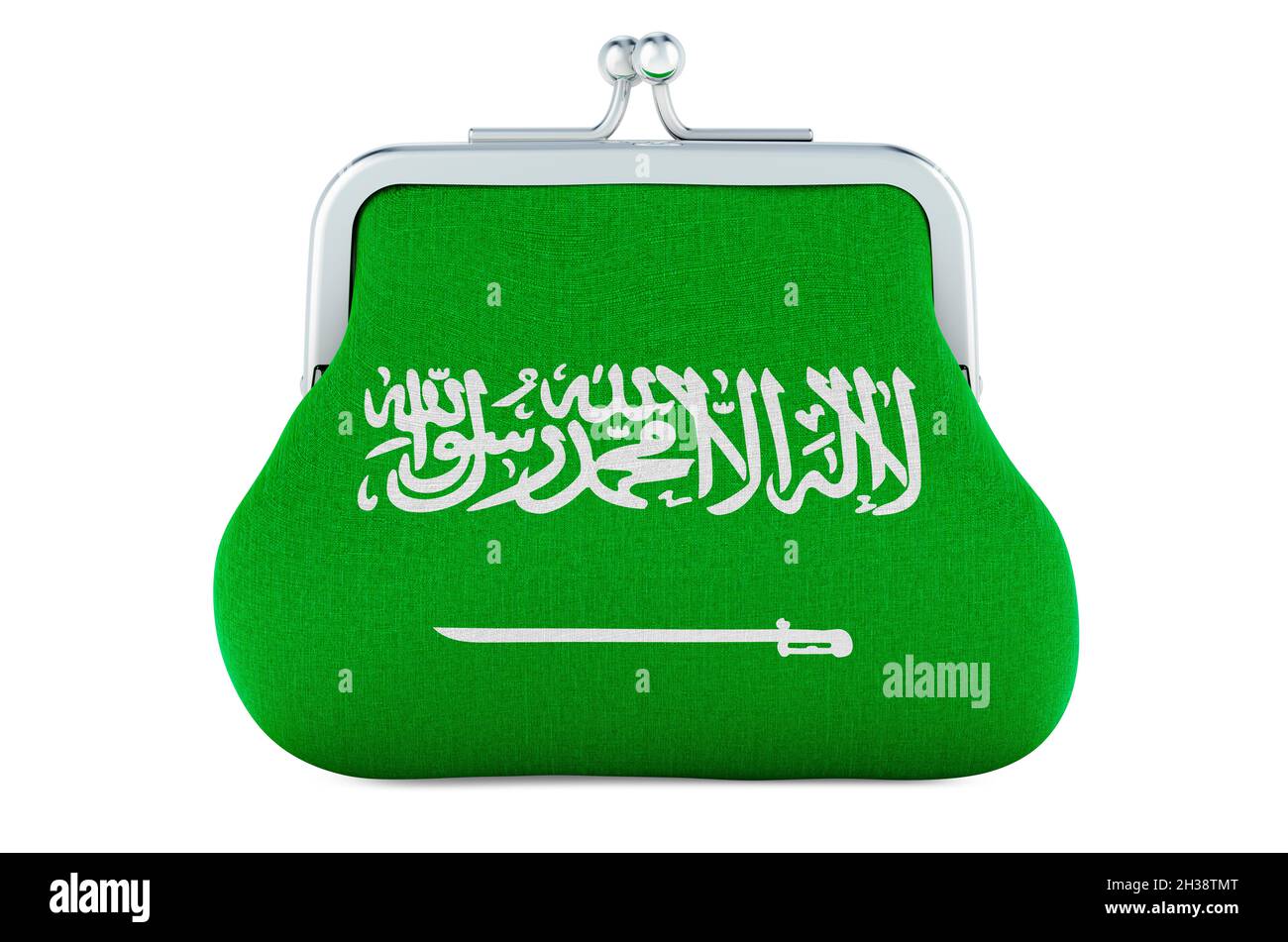 Geldbörse mit Saudi-arabischer Flagge. Budget-, Investitions- oder Finanz-, Bankkonzept in Saudi-Arabien. 3D-Rendering auf weißem Hintergrund isoliert Stockfoto