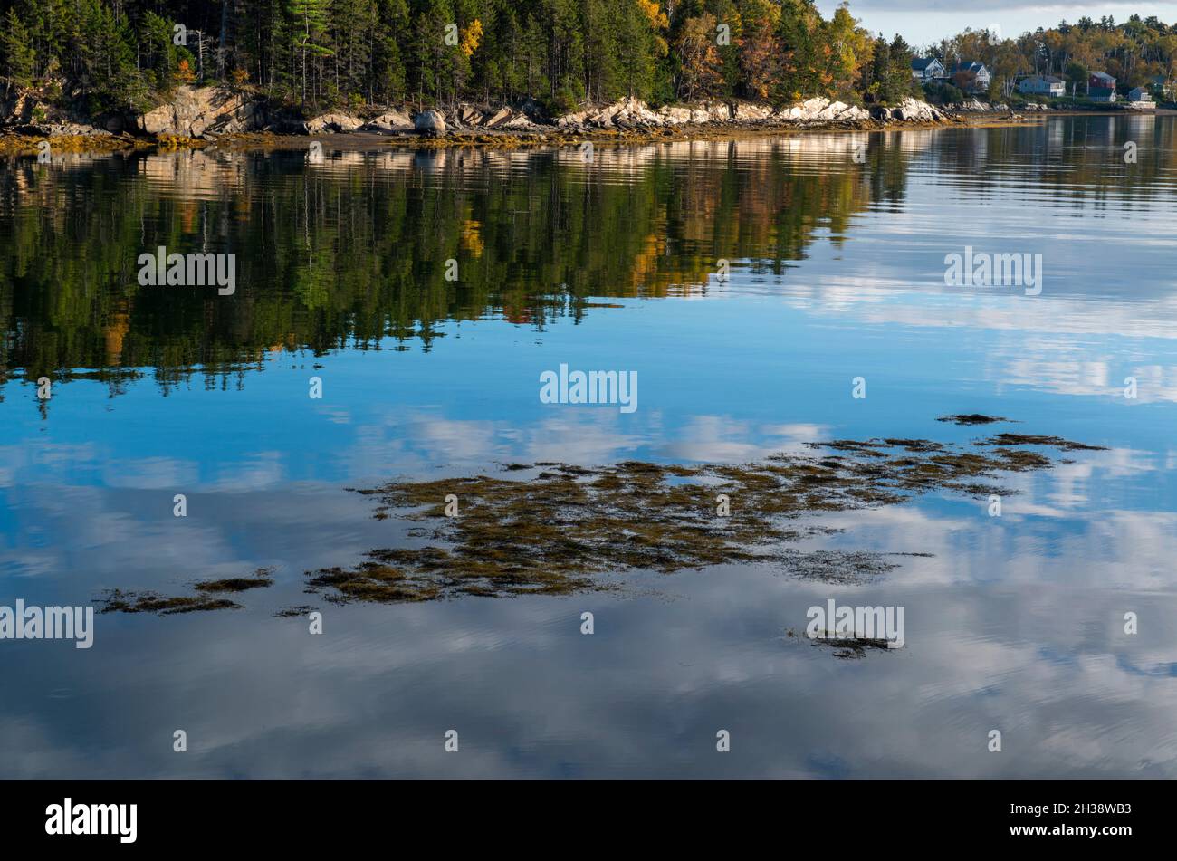 Rocky Maine Coast. Von Barnes Island aus gesehen. Cempswell. Stockfoto