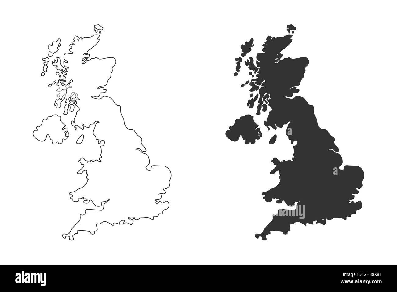Flaches Design Großbritannien Karte Silhouette und Ausschnitt Symbol. Vektorgrafik Stock Vektor