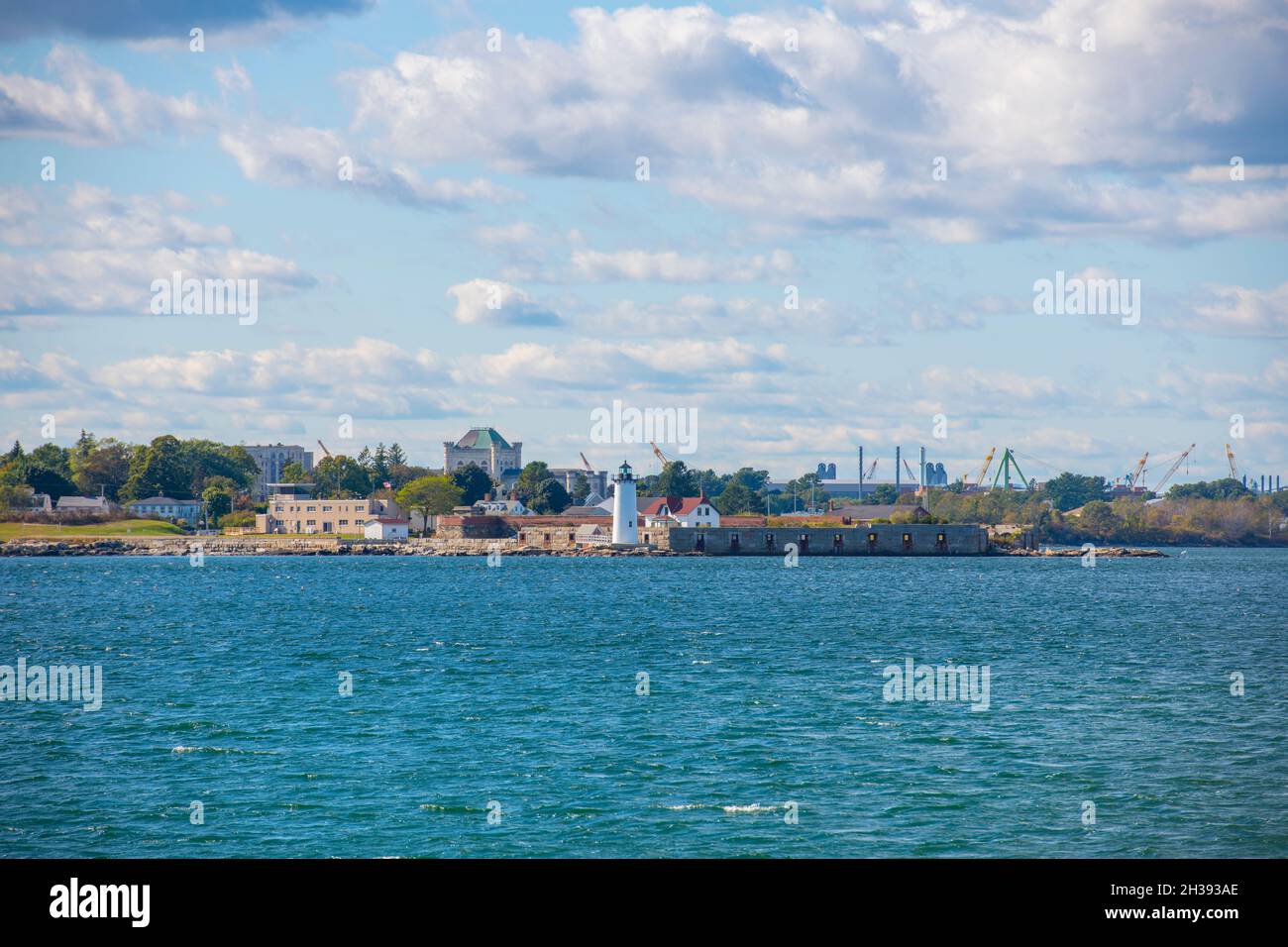 Portsmouth Harbour Lighthouse und Fort Constitution State Historic Site in New Castle, New Hampshire NH, USA. Stockfoto