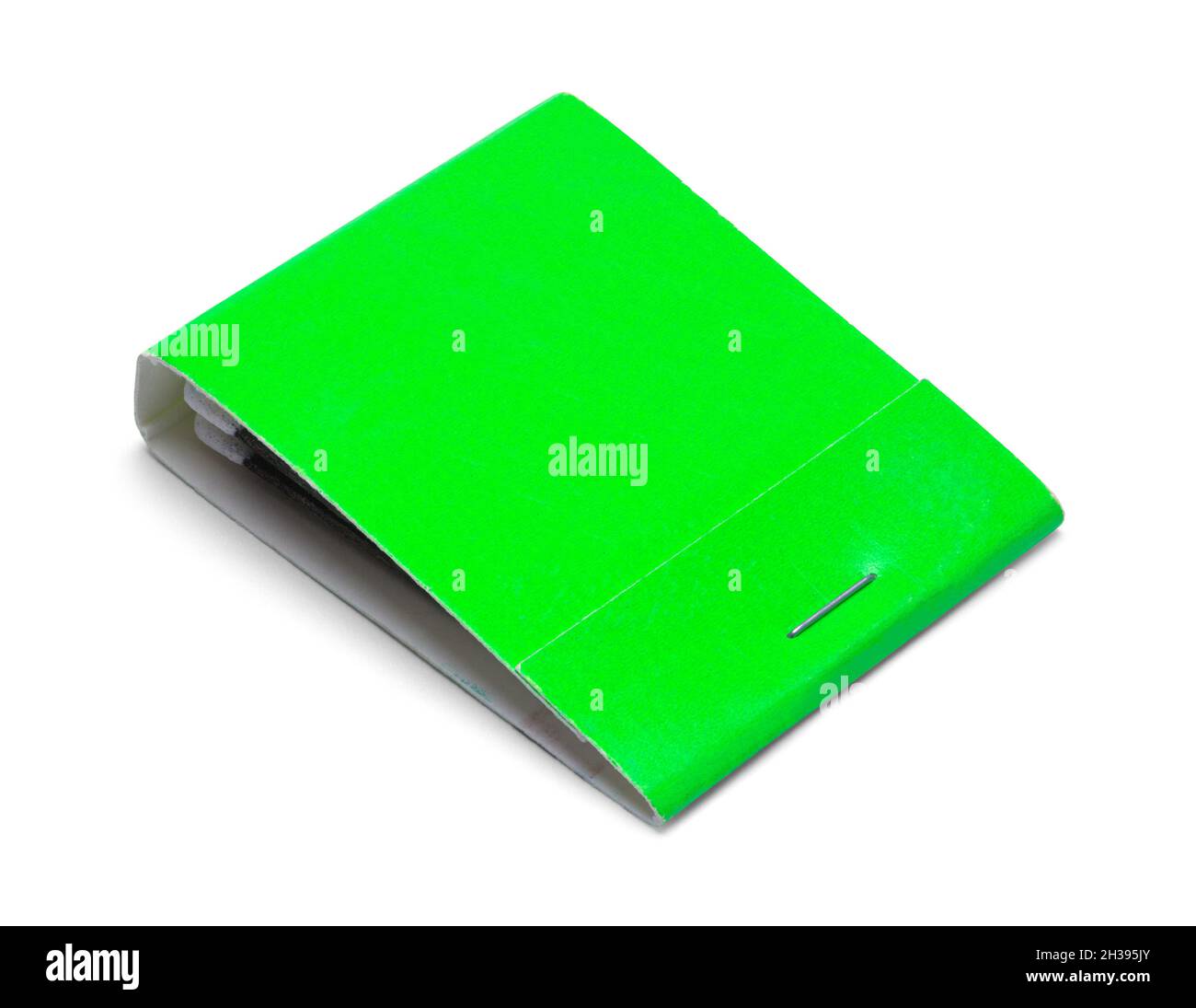 Grünes Matchbook mit ausgeschnittenem Kopierbereich auf Weiß. Stockfoto