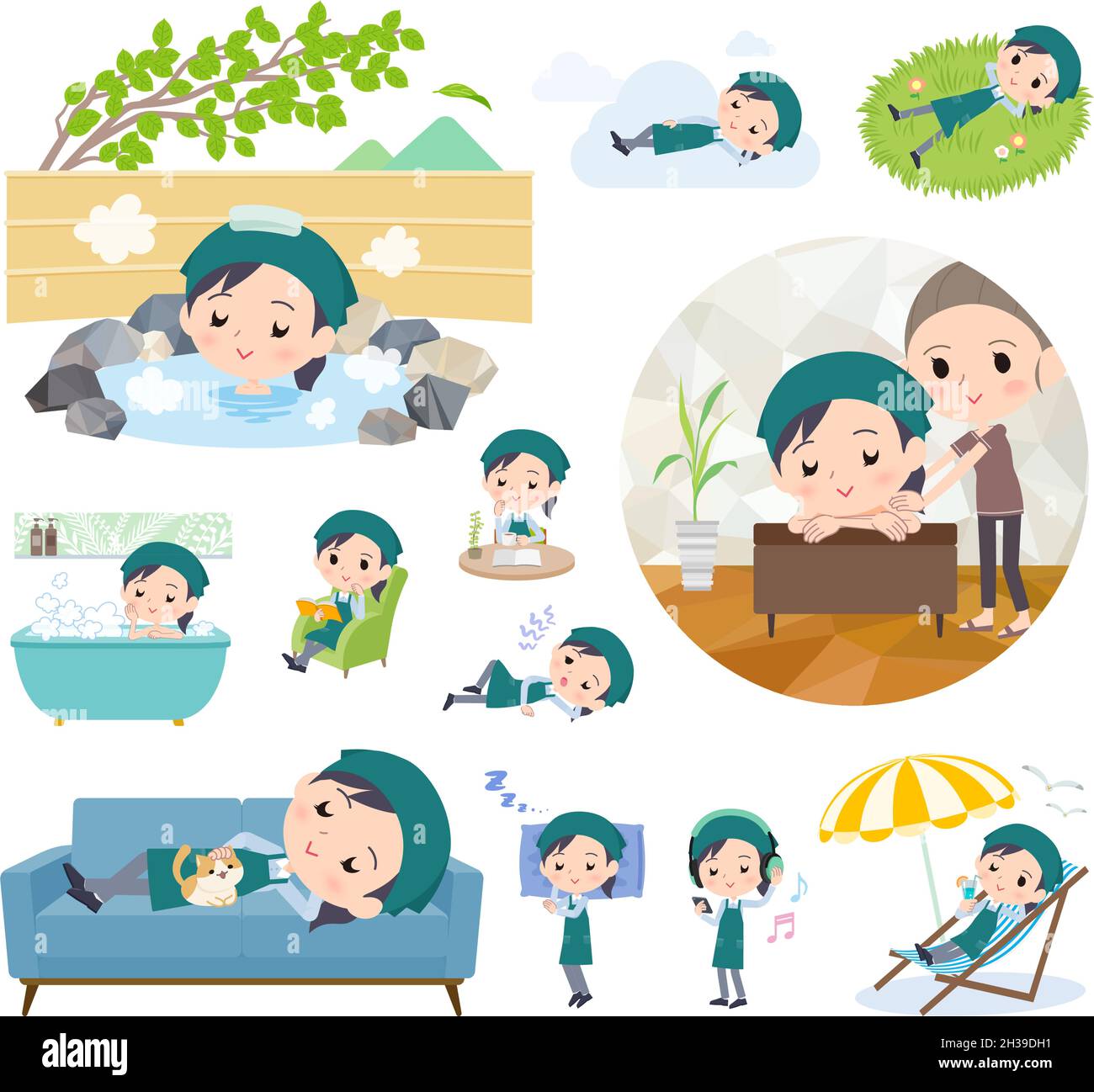 Eine Reihe von Supermarket Staff Woman über Relaxing.IT ist Vektor-Kunst so einfach zu bearbeiten. Stock Vektor