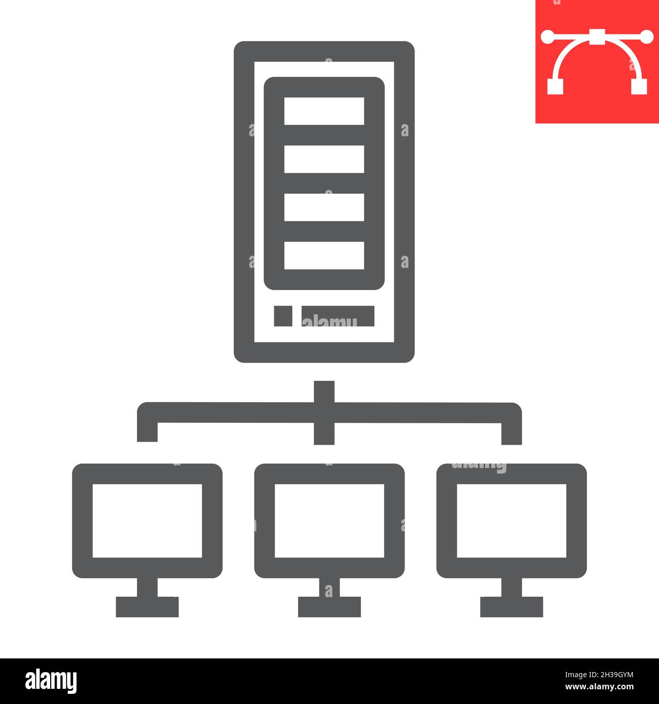 Server-Netzwerk-Liniensymbol, Datenbank und Verbindung, Webhosting-Vektorsymbol, Vektorgrafiken, bearbeitbares Konturumrisszeichen, eps 10. Stock Vektor