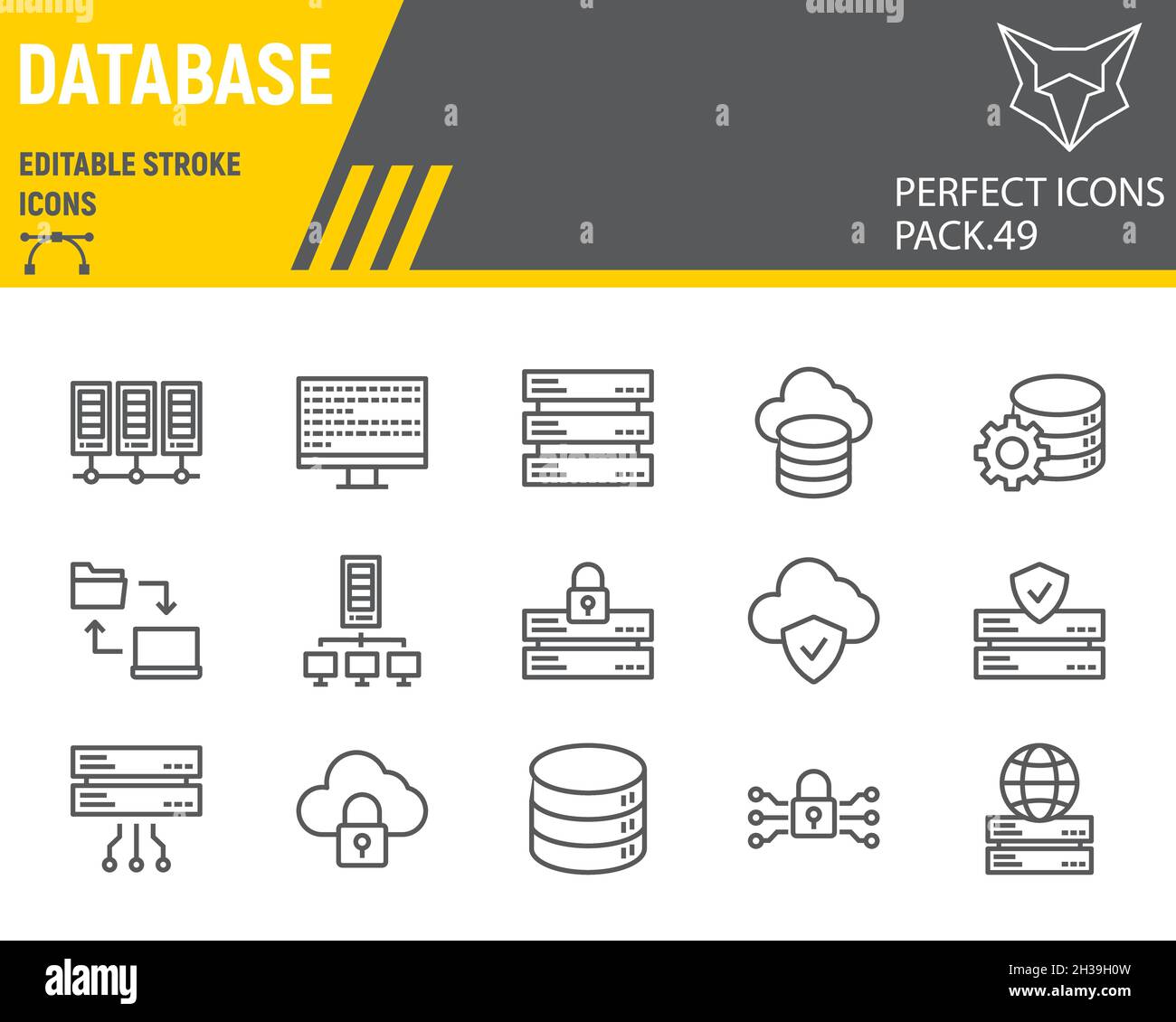 Symbolsatz für Datenbanklinien, Cloud Computing-Sammlung, Vektorgrafiken, Logo-Illustrationen, Big-Data-Vektorsymbole, Datenbankzeichen, Umrisspictogramme, bearbeitbarer Strich Stock Vektor