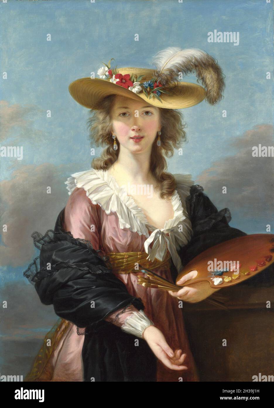 Selbstporträt im Strohhut - Élisabeth Louise Vigée Le Brun, (Madame Le Brun) war eine prominente französische Porträtmalerin des späten 18. Jahrhunderts. Stockfoto