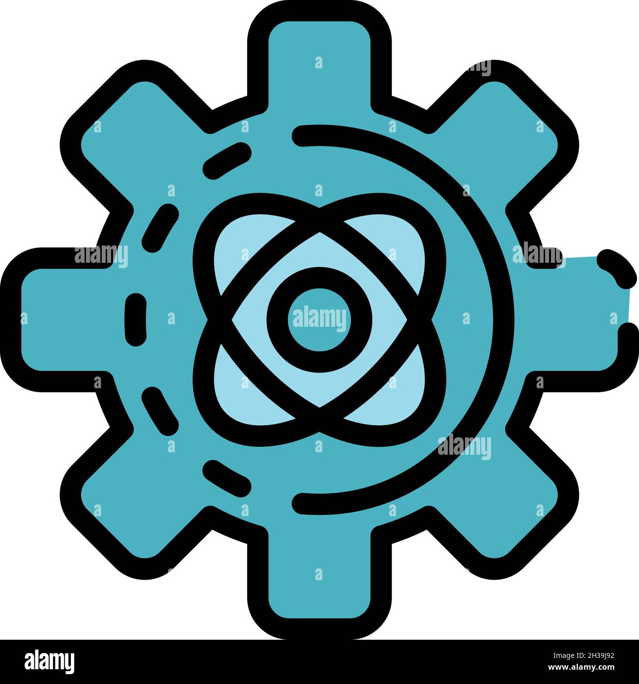 Zahnrad mit Atom-Symbol. Umriss Zahnrad mit Atom Vektor Symbol Farbe flach isoliert Stock Vektor