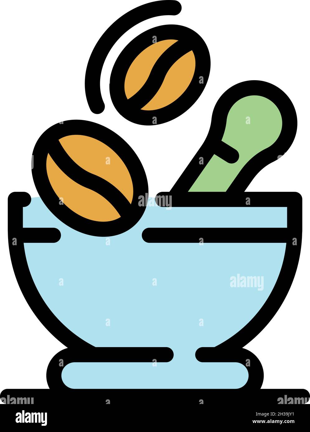 Symbol für Schüssel und Kaffeesamen. Umriss Schüssel und Kaffeesamen Vektor Symbol Farbe flach isoliert Stock Vektor