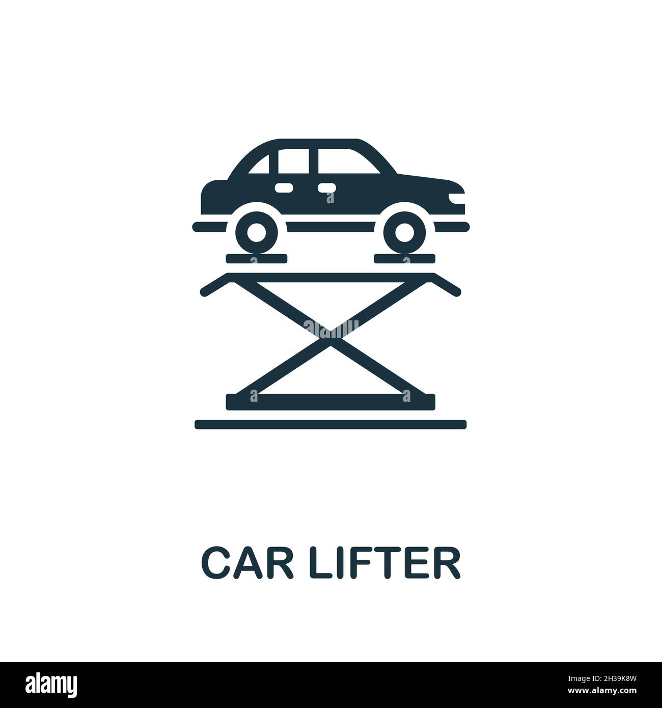 Symbol für den Wagenheber. Monochromes Schild aus der Maschinensammlung. Creative Car Lifter Icon Illustration für Web-Design, Infografiken und mehr Stock Vektor