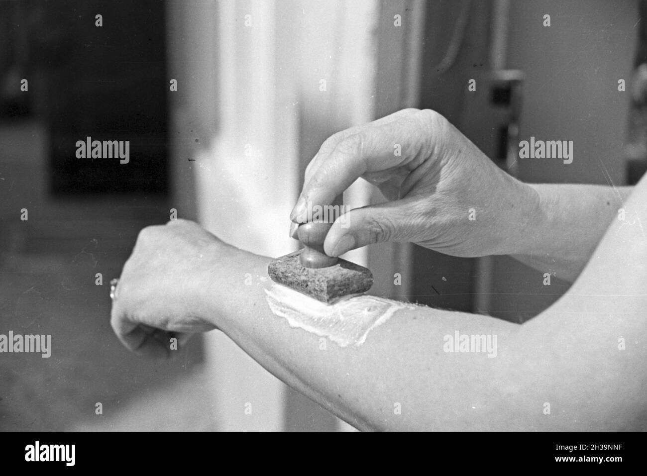 Gewinnung von Bienengift bei der Pharmafirma Mack in Illertissen, Deutschland 1930er Jahre. Extraktion von Bienengift bei Mack pharmceutical Unternehmen in Illertissen, Deutschland 1930. Stockfoto