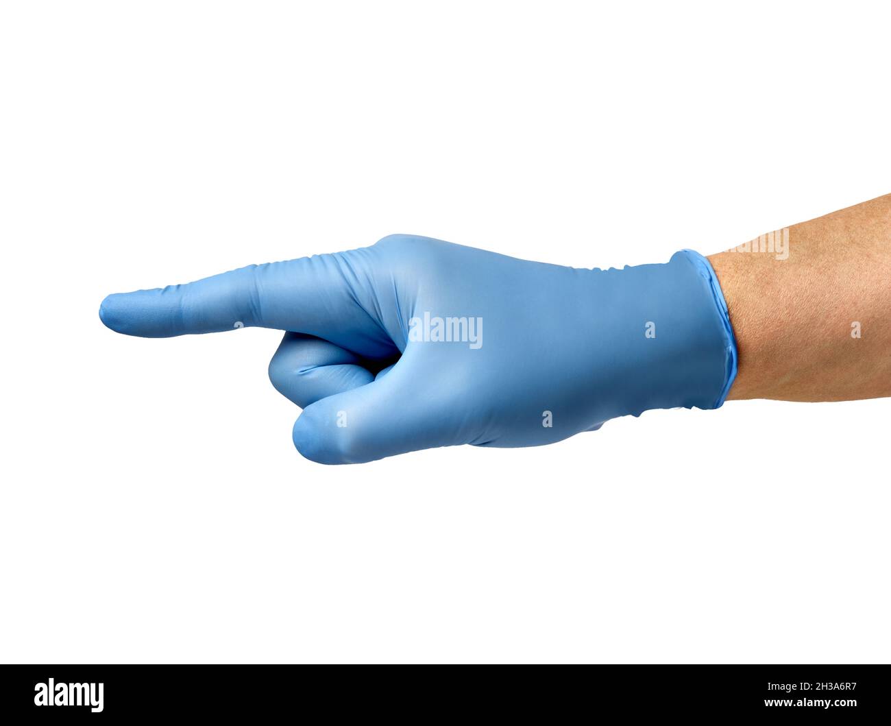 Latexhandschuh Hand zeigen Finger Schutz Virus Coronvirus Corona Krankheit Epidemie medizinische Gesundheit Hygiene Stockfoto