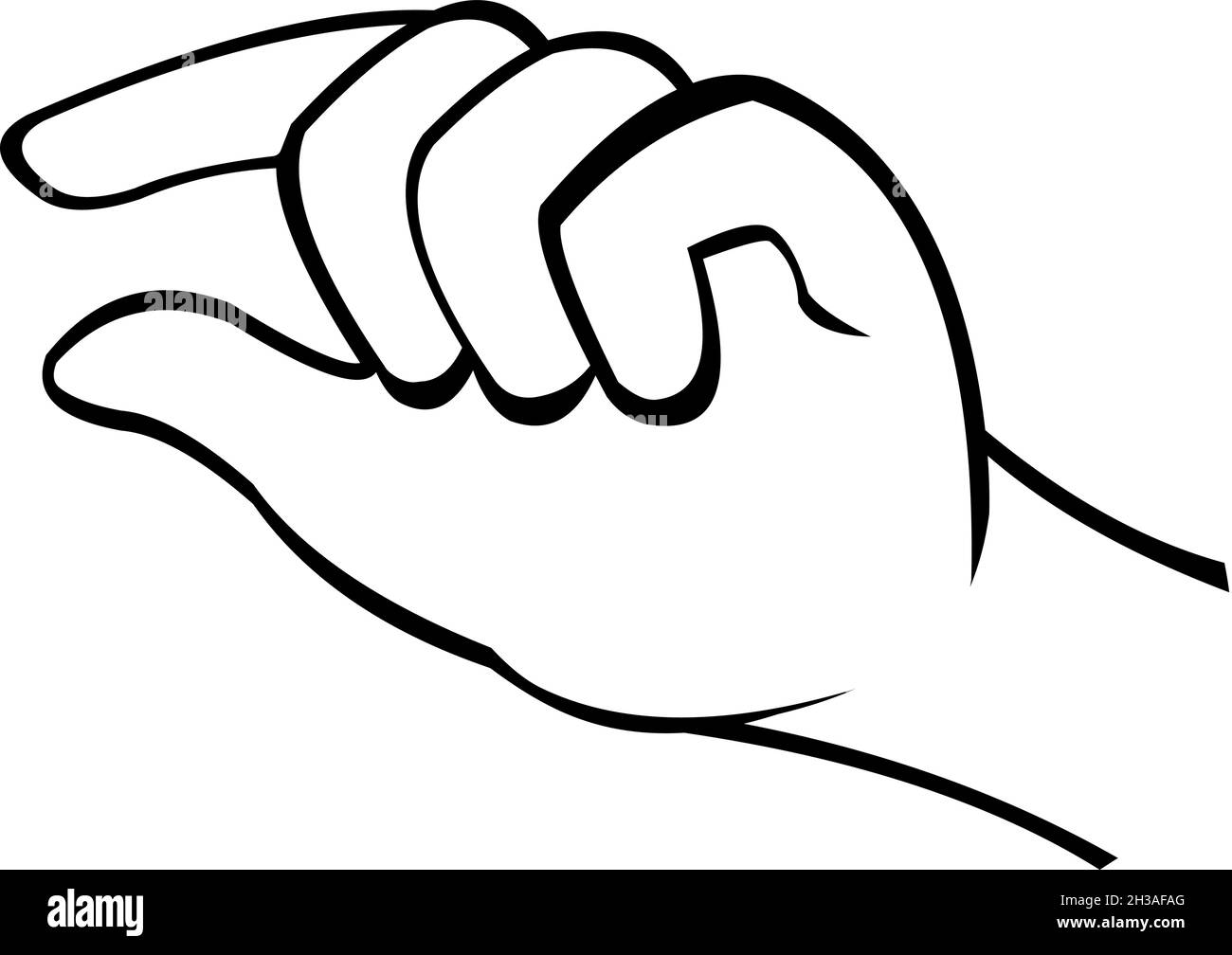 Vektordarstellung einer Hand, die die klassische Maßbewegung mit den Fingern macht, schwarz-weiß mit gemalten oder gefüllten Umrissen gezeichnet Stock Vektor