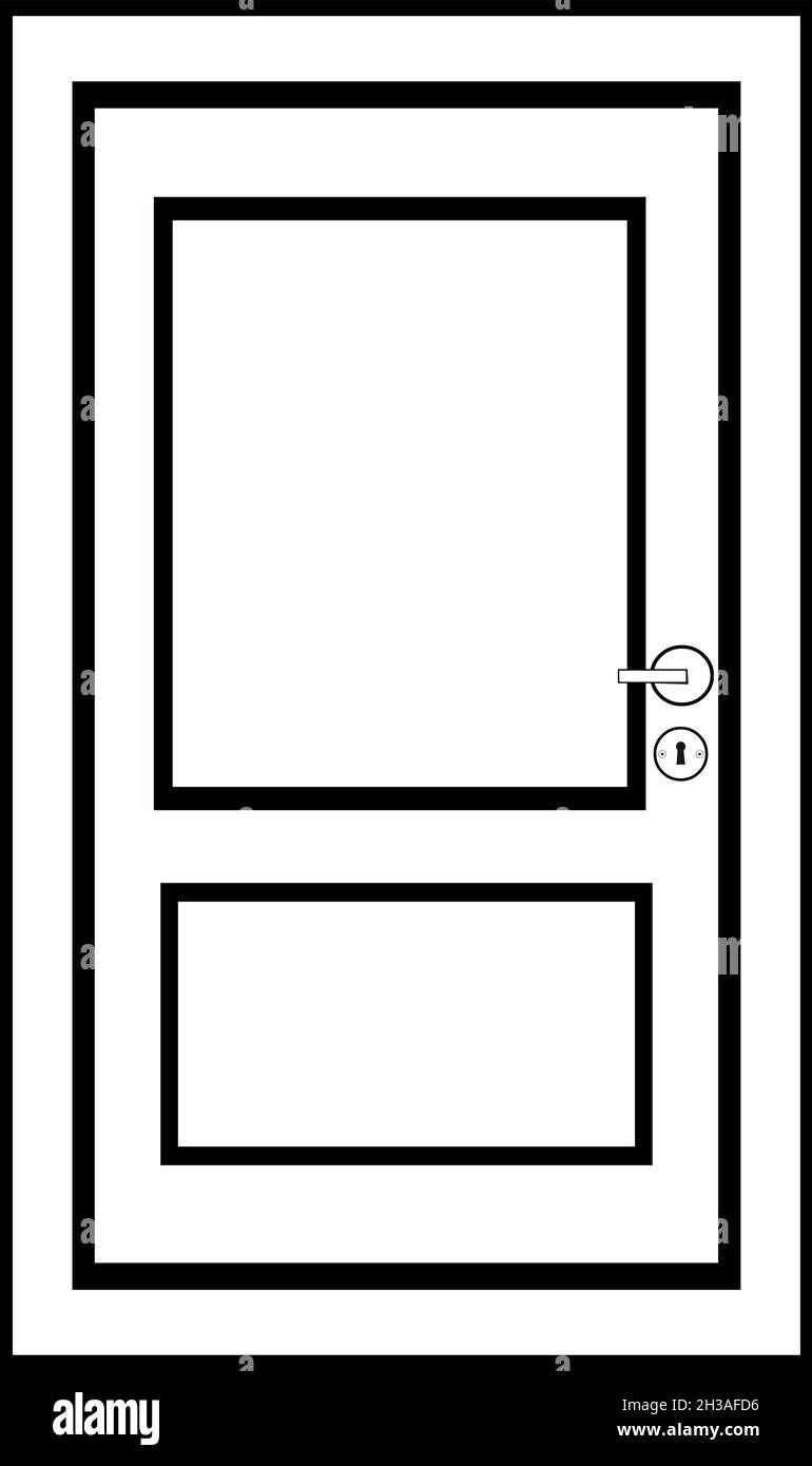 Vektordarstellung einer geschlossenen Tür, schwarz-weiß gezeichnet Stock Vektor