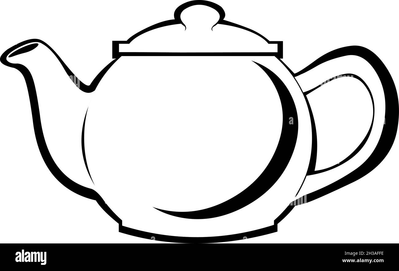 Vektordarstellung einer Teekannen in Schwarz und Weiß Stock Vektor