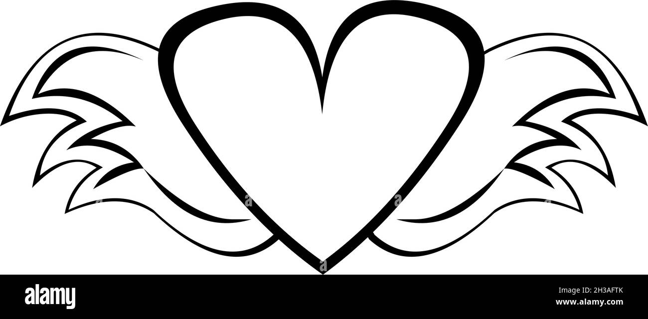 Vektor-Illustration von geflügelten Herzen in schwarz und weiß gezeichnet Stock Vektor