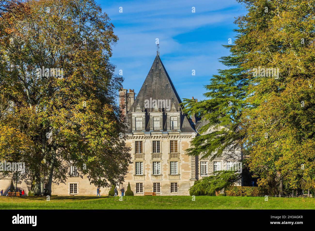 Schloss aus dem 15. / 17. Jahrhundert (historisches Denkmal) von Azay-le-Ferron, Indre (36), Frankreich. Stockfoto