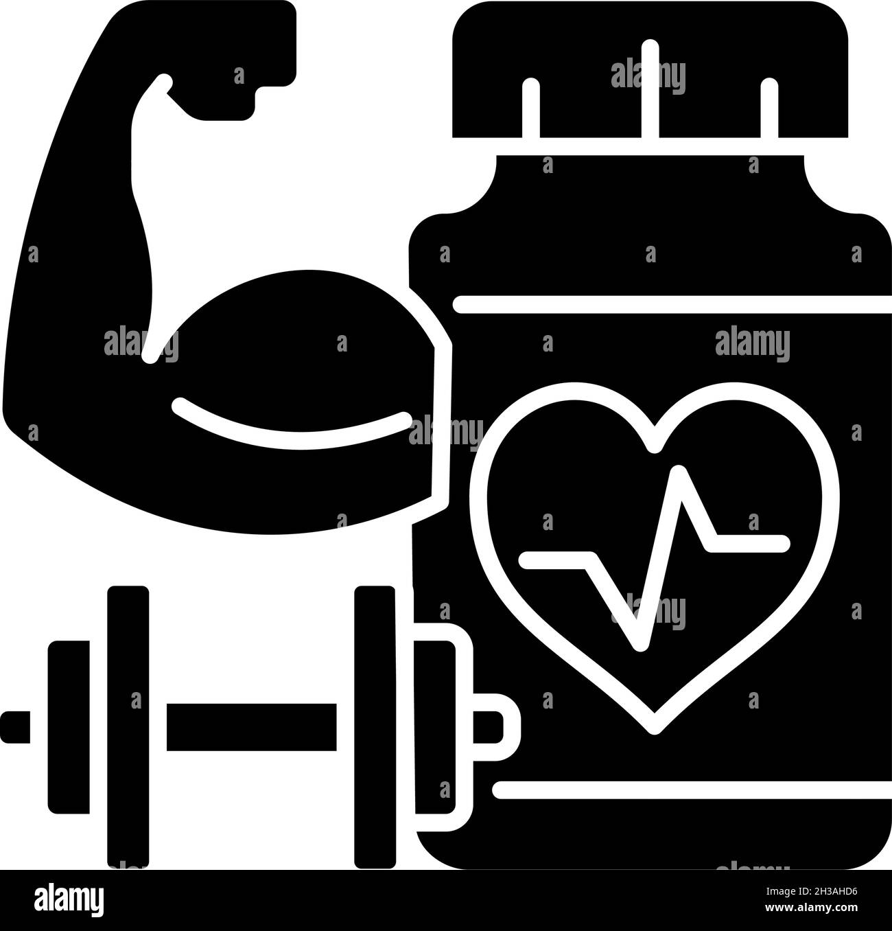 Kardiovaskuläre Nahrungsergänzungsmittel für Sportler, schwarzes Glyphen-Symbol Stock Vektor